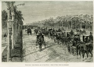Buenos Aires, Avenida Sarmiento, Parque Três de Fevereiro. Gravura de Tofani, para ilustrar a história Voyage a la Plata, em 1886, de Emile Daireaux, em le tour du monde 1888, dirigido por Edouard Charton (1807-1890), Hachette, Paris. de Oswaldo Tofani