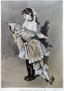 Ternura de criança: menina e seu fantoche de Oswaldo Tofani