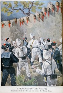 Quatorze cabeças de boxeadores nas paredes de Tchio-Tchao, China, 1900 de Oswaldo Tofani