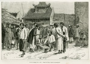 O jogo do sapeque. Gravado por Tofani, para ilustrar a história Trente mois au Tonkin, em 1884, pelo Dr. Paul Hocquard, em le tour du monde 1890, sob a direcção de Edouard Charton (1807-1890), Hachette, Paris.