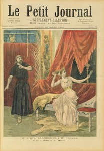 Senhorita Sibyl Sanderson (1865-1903) e Monsieur Jean François Delmas (1861-1933) em &39;Thais&39; por Jules Massenet (1841-1912) de &39;Le Petit Journal&39;, 26 de março de 1894