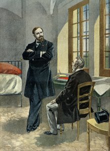 Paul Deroulede na prisão recebe o seu advogado Oscar Falateuf em 1899 (Gravura)