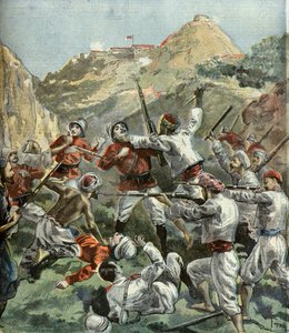 Os britânicos são atacados no forte de Mala - Khan durante uma revolta na Índia em 1897 (Gravura)