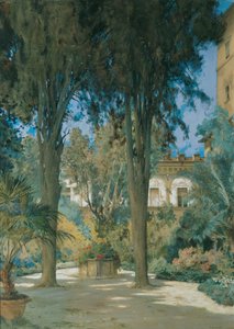 Vista da embaixada em Roma: jardim com dois ciprestes de Othmar Brioschi