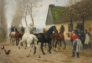 Uma fileira de cavalos fora de uma pousada