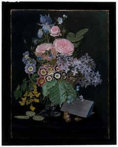 Natureza morta de flores num vaso de vidro