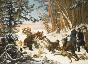 O czarevich Alexander Nikolaevich em uma caça ao urso nos arredores de Moscou, 1843 de Otto Grashof