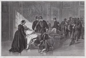 Rei Wilhelm I da Prússia encontra soldados feridos no Palais de Versailles, França, Guerra Franco-Prussiana de Otto Johann Heinrich Heyden