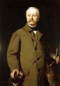 Retrato de Otto von Bismarck em roupas de caça com seu cachorro e um faisão morto, 1897 de Otto Johann Heinrich Heyden
