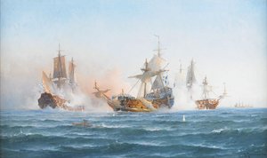 HMS Wachtmeister lutando contra o esquadrão russo em 4 de junho de 1719, 1902 de Otto Ludvig Richarde