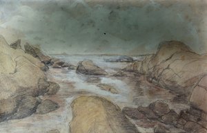 Esboços de Mar e Paisagem (aguarela e lápis sobre papel) de Otto Ludvig Sinding