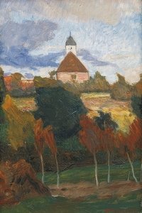 Vista da igreja de Worpswede. Por volta de 1895 de Otto Modersohn