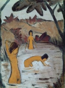 Três banhistas na lagoa. Por volta de 1912