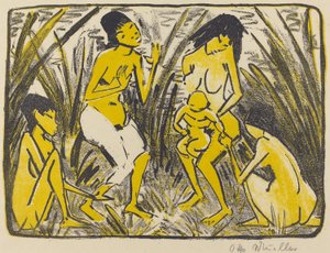 Achado de Moisés (Auffindung des Moses), c.1920 (litografia em preto e dourado) de Otto Mueller