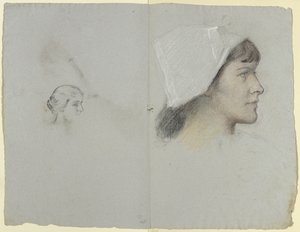 Cabeça de uma jovem com touca, de perfil para a direita de Otto Scholderer