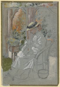 Luise Scholderer na varanda de Otto Scholderer