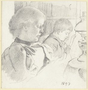 Luise Scholderer e Victor a ler de Otto Scholderer