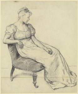 Mulher sentada de «Preparação para o baile de máscaras» de Otto Scholderer