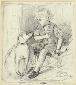 Rapaz sentado com cão sentado de Otto Scholderer