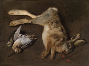 Natureza-morta com galinholas e uma lebre de Otto Scholderer