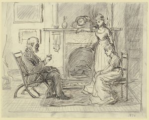 Três pessoas junto à lareira de Otto Scholderer