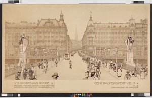 Ponte Vindobona / Projeto para a nova construção da ponte Rothenthurmstraße - Lilienbrunngasse. Perspetiva central de Otto Wagner