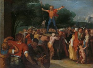 Brinno Erguido sobre o Escudo Brinio é nomeado chefe dos Caninifates (Brinio Raised on the Shield) um de uma série de doze sobre a Insurreição dos Batavos contra os Romanos de Otto van Veen