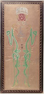 Caligrafia árabe com os nomes de Muhammad, seu genro, Ali e Alis dois filhos, Hassan e Hussein (tinta colorida sobre papel) de Ottoman School