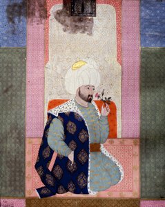 Império Otomano: "Retrato do Sultão Otomano Mehmet (ou Mehmed ou Mohammed) Celebi I (1389-1421)" Miniatura do manuscrito (Ms. 1973, folio 62a) "Zubdat al Tawarikh" (Zubdat al Tawarikh) (Creme das Histórias) do historiador Seyyid Loqman Ashuri 1538. T de Ottoman School