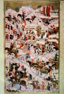 Império Otomano: "Sultão Soliman (Suleyman) Eu disse o magnífico na Batalha de Maomé em 29/08/1526 contra o exército do Reino da Hungria, comandado pelo Rei Luís II" Miniatura de "Hunername" de Lokman, vol. 1 (H 1523, f.256b) 1584 Topkapi S de Ottoman School
