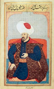 Império Otomano: retrato do primeiro Sultão Osman I (1258-1326) Miniatura do manuscrito "Fisionomia humana (Sobre arranjos pessoais dos otomanos) de Seyyid Lokman Hussein". (Ms. ty6087 folio 21b)