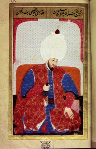 Soliman (Suleyman) I o Magnífico (1494-1566), Sultão Otomano Miniatura do manuscrito "Fisiognomia Humana (Sobre Arranjos Pessoais de Otomanos)" de Seyyid Lokman Hussein. (Ms. ty6087 folio 27b) de Ottoman School