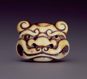 Netsuke representando o rosto de um demônio oni, c.1870 (chifre-de-veado)