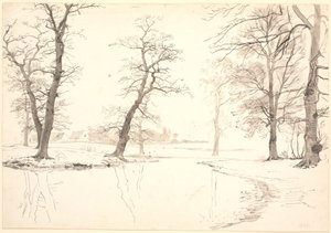 O córrego através da floresta de Breelde perto de Usserød. de P.C. Skovgaard