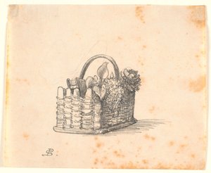 Uma cesta de vime com plantas e um livro. de P.C. Skovgaard