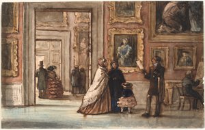 Interior com visitantes no Palazzo Pitti em Florença de P.C. Skovgaard