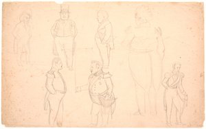 Caricatura de i.a. COMO. Ørsted, Frederik VII, Christian VIII e provavelmente Frederik VI. de P.C. Skovgaard