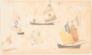 Páginas de sketchbook com estudos de veleiros venezianos. de P.C. Skovgaard