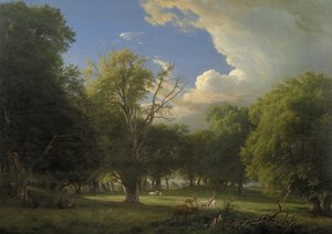 Tarde de verão com chuva passageira. O Deer Park em Jægersborg ao norte de Copenhague de P.C. Skovgaard