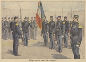 Um soldado feito para aplaudir a bandeira francesa por ter insultado