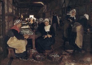 Estabelecimento de cura e embalagem de sardinha em Concarneau de Peder Severin Krøyer