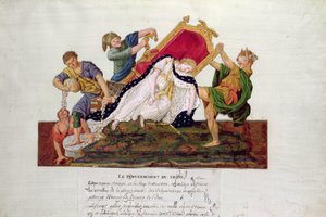 Alegoria do derrube do trono na França durante a Revolução Francesa (guache)