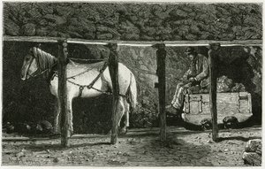 Interior de uma galeria com berlaine. Gravura de Ferat, para ilustrar a história "Bélgica", de Camille Lemonnier (1844-1913) escritor belga. Publicado em Le Tour du monde, nouveau journal des voyages, 2º semestre de 1884, editado por Edouard Charton (1807- de P. Ferat