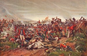 Cuirassiers franceses atacando uma praça de infantaria britânica na Batalha de Waterloo, 1815 1906 de P Jazet