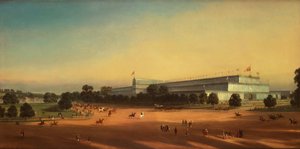 Palácio de Cristal durante a Grande Exposição de 1851, Hyde Park, Londres (óleo sobre tela) de P. Le Bihan