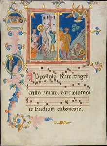 Folha do manuscrito com o martírio de São Bartolomeu, de um Laudario, ca. 1340