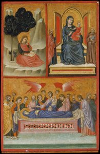 São João em Patmos, Madonna e Menino Enthroned, e Morte da Virgem, A Crucificação.