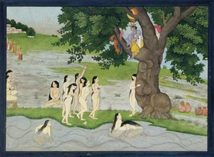 Krishna rouba as roupas das Gopies, do Bhagavata purana, Kangra, Himachal Pradesh, 1780