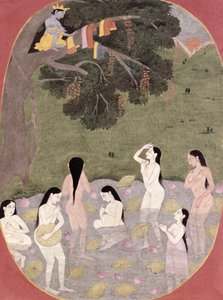 Krishna com as roupas das Cow Girls, Tehri-Garhwal, c.1820-30