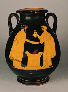 Um casal a servir uma libação por cima de um altar ... de Painter Argos